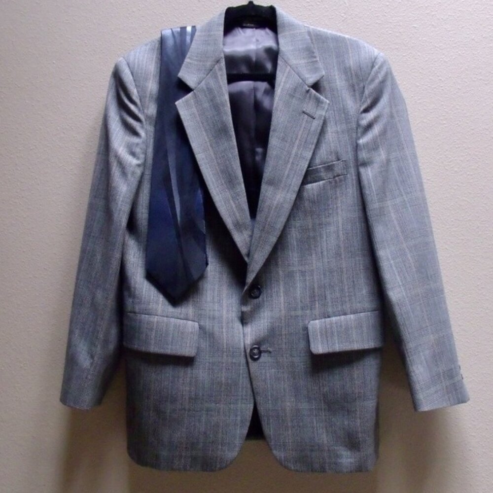 PALM BEACH Suit Jacket Sport Coat Blazer Glen Plaid Gray Vintage 38S